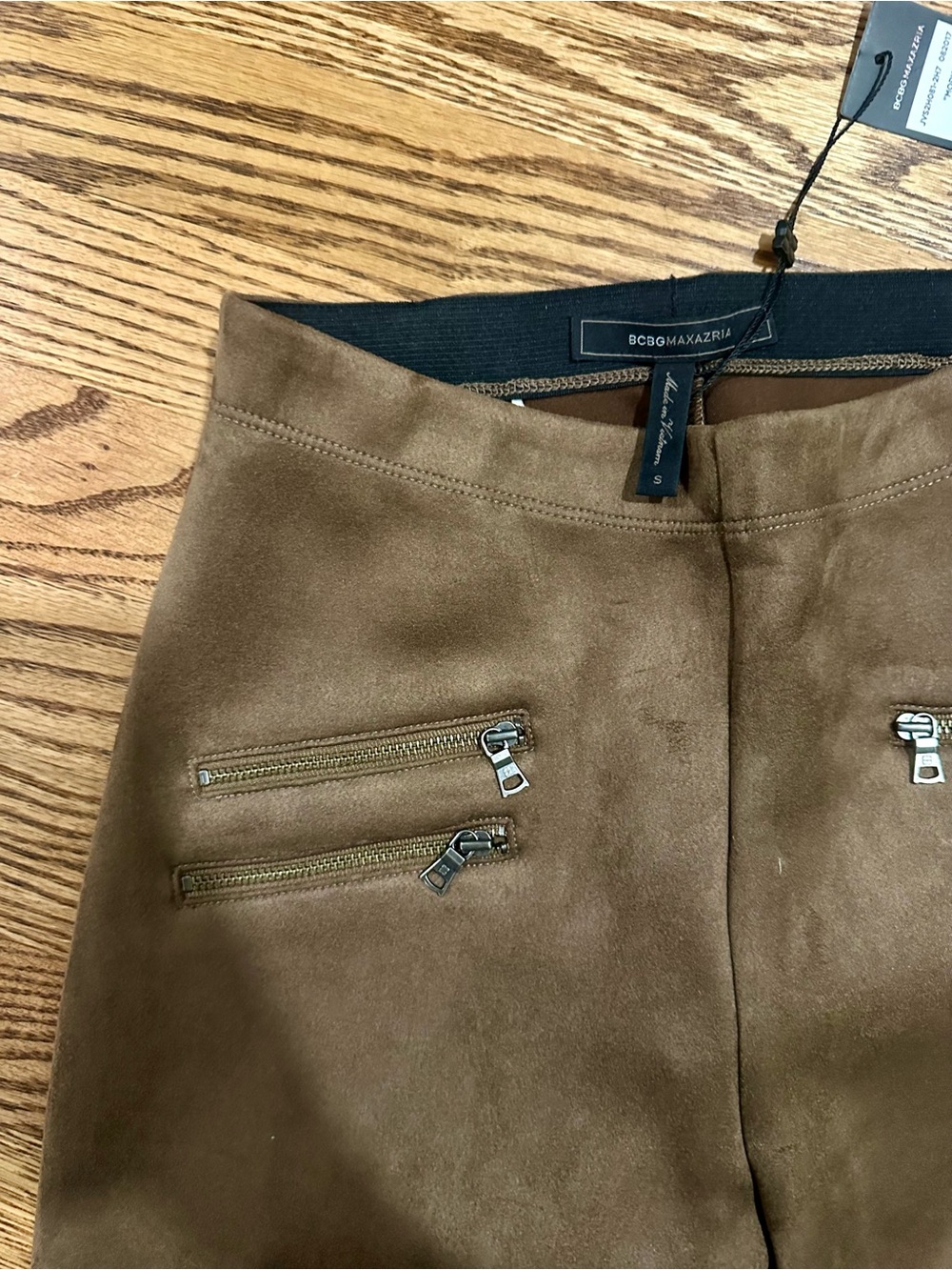 BCBG MaxAzria Moris Faux Suede Brown Stretch Pants - Picture 2 of 7